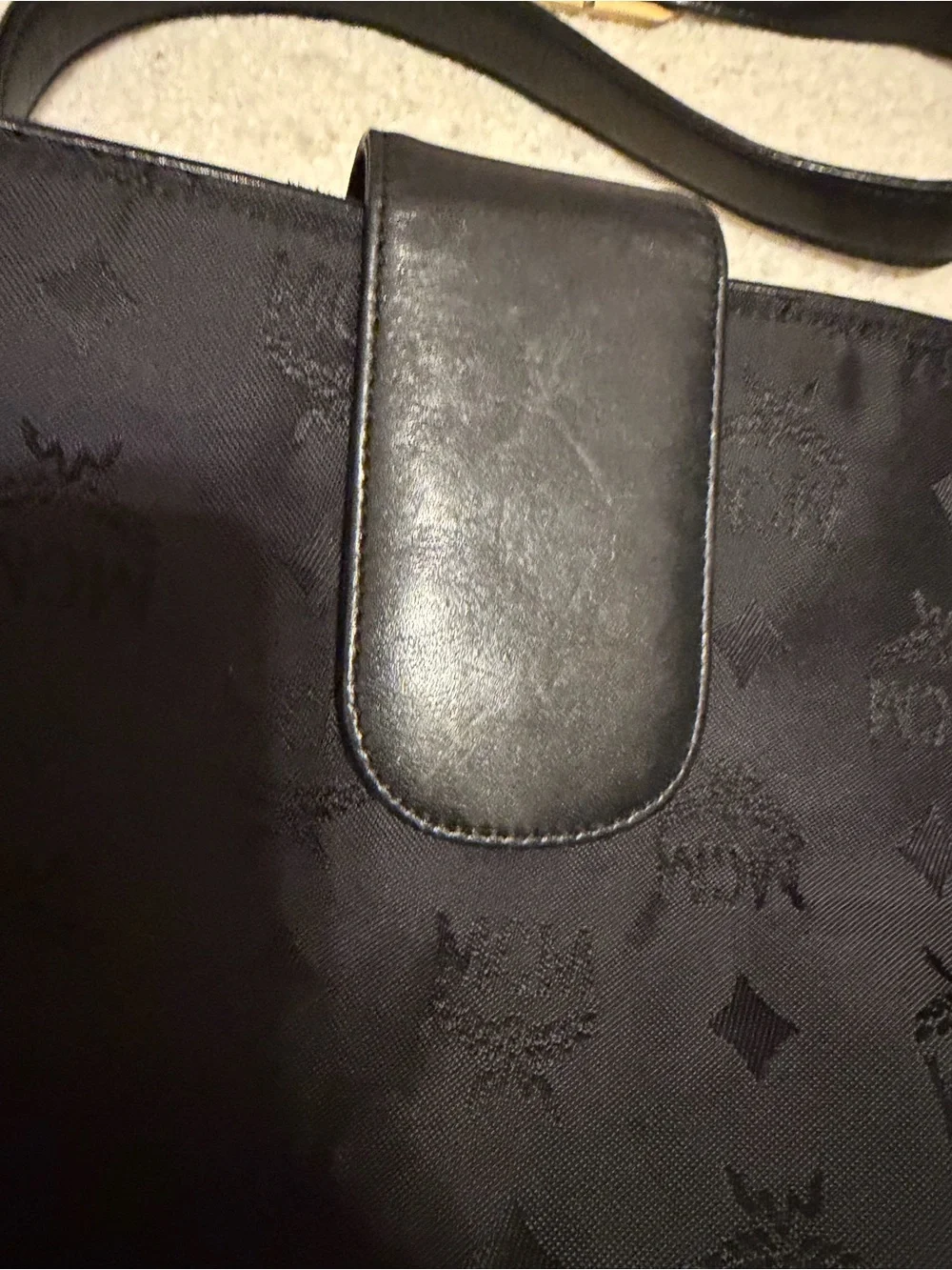 MCM Black Vintage Monogram Nylon Crossbody with Gold Plaque